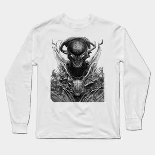 Alien warrior predator from outer space sci fi unique pen and ink design Long Sleeve T-Shirt